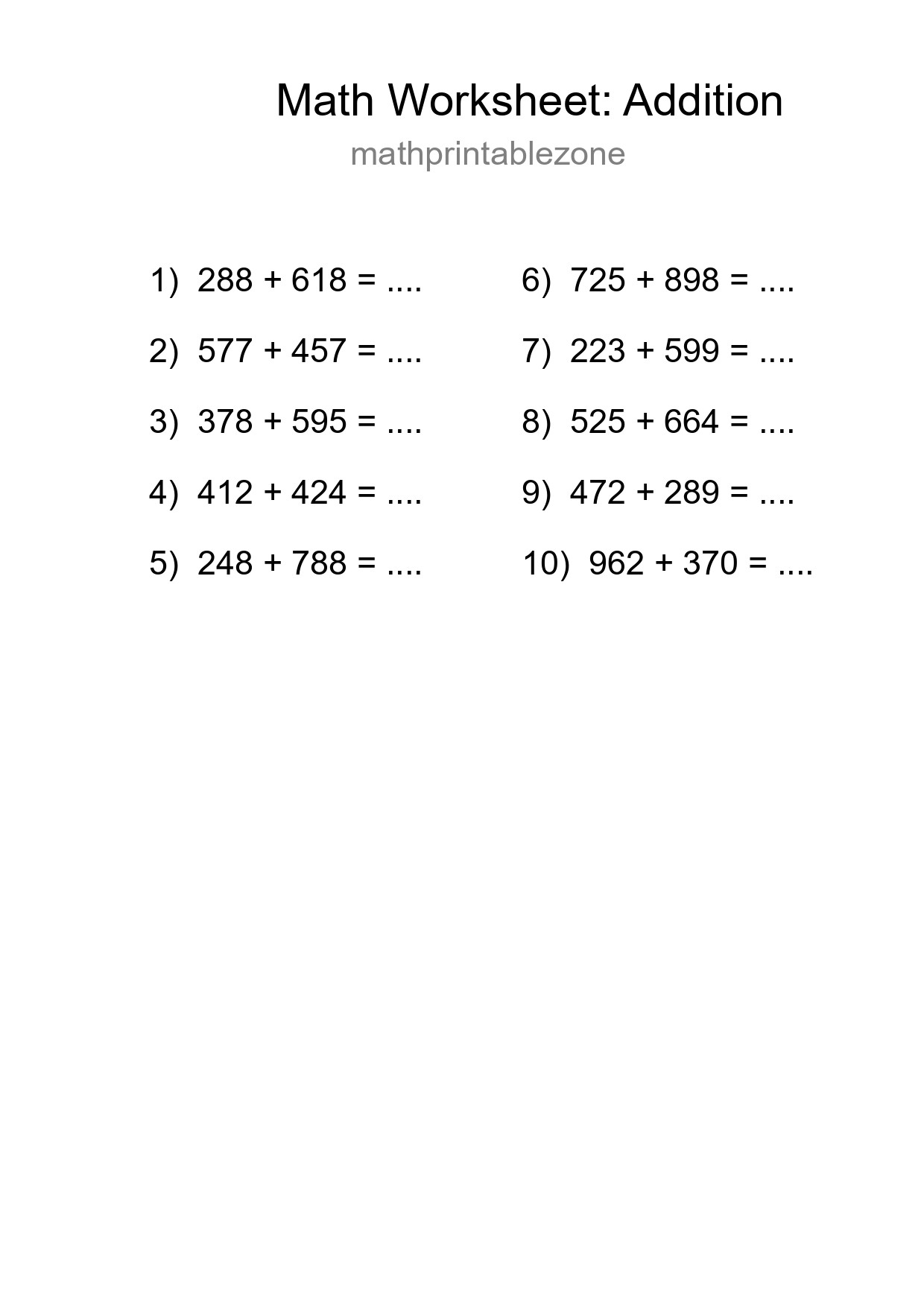 Grade 5 Addition Practice Worksheet (10 Problems) - Part 34