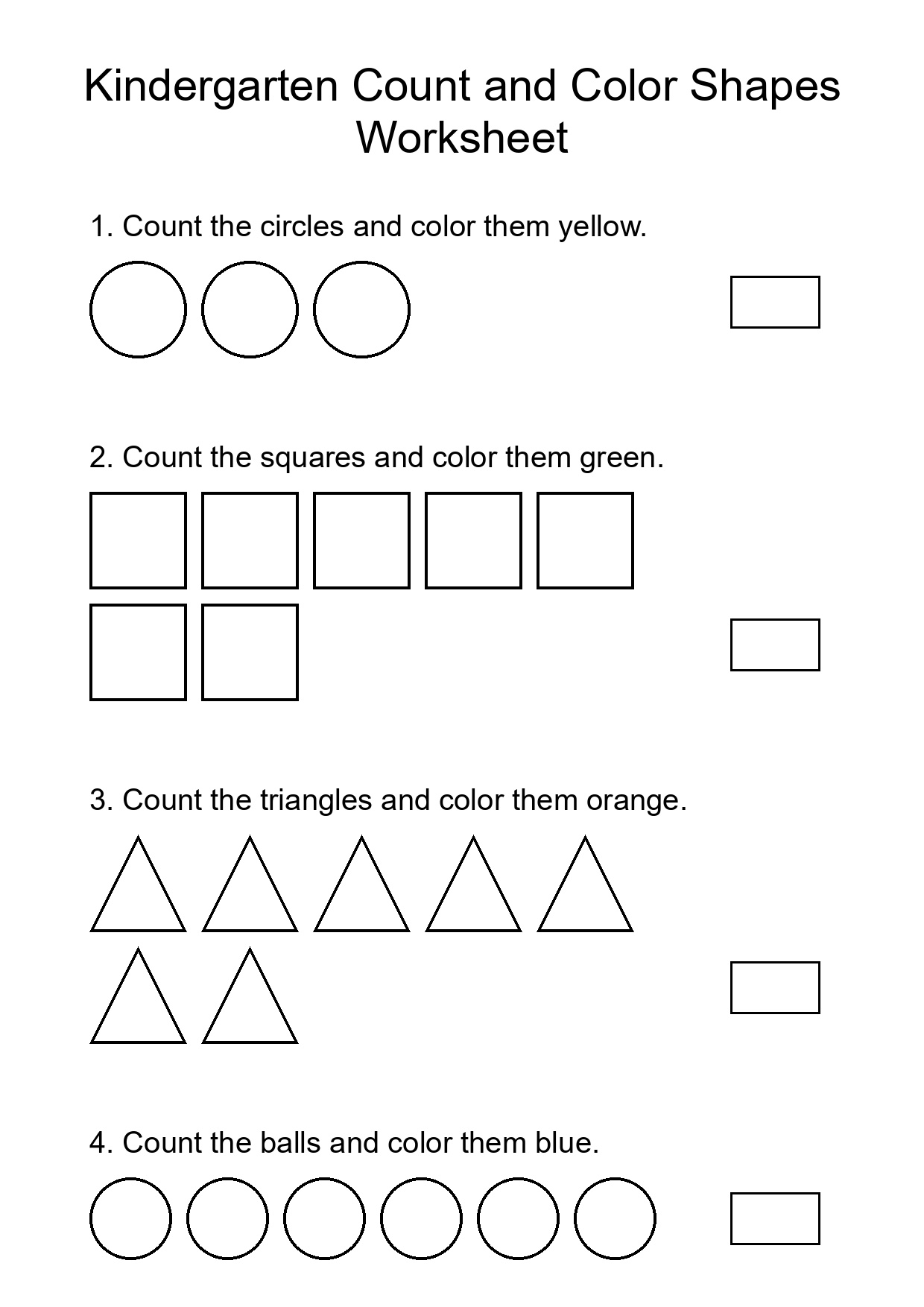 Kindergarten Count and Color Shapes Worksheet