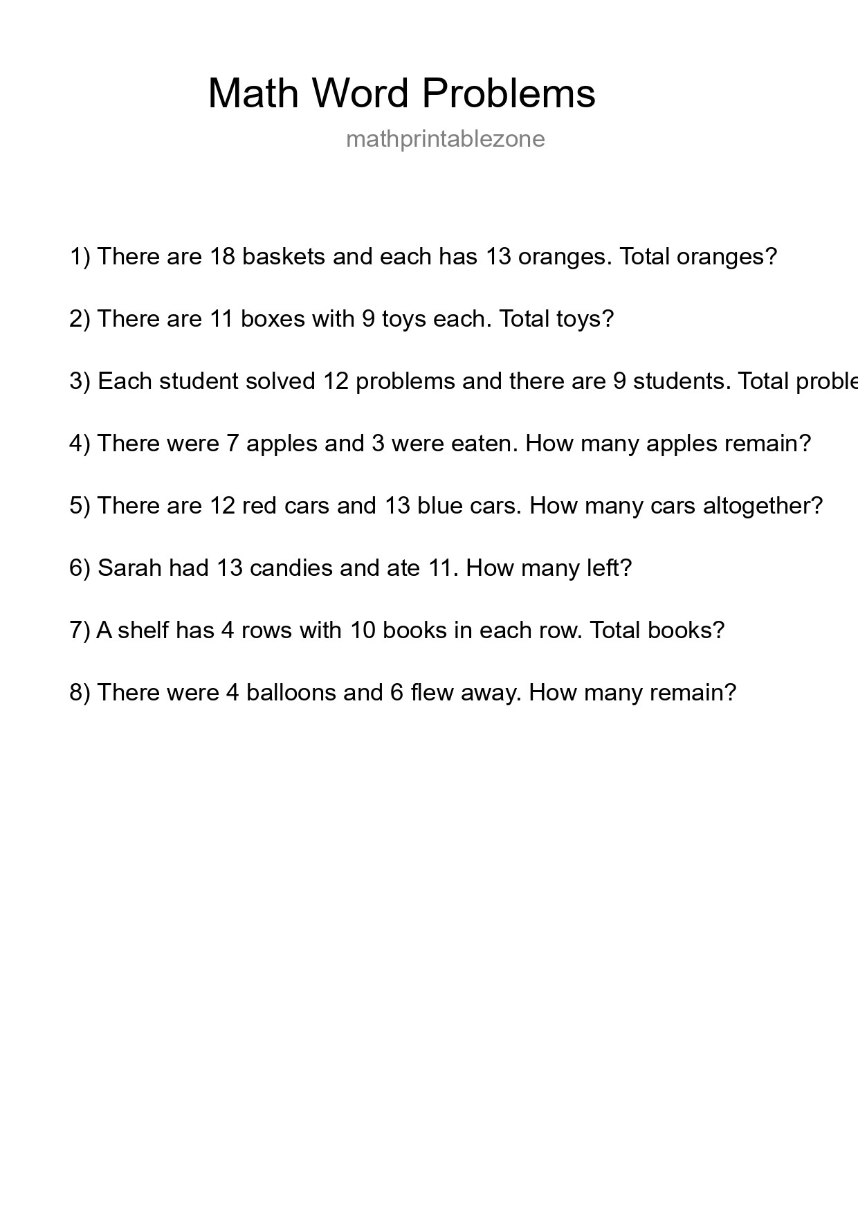 Math Word Problem Worksheet