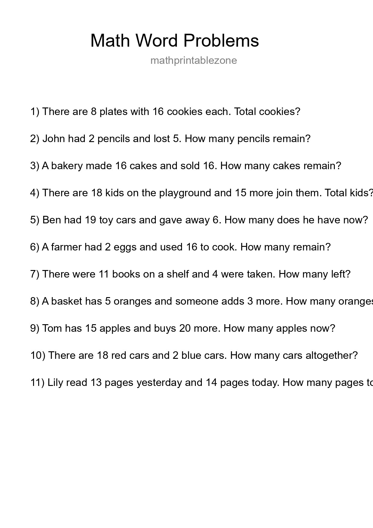 Math Word Problem Worksheet