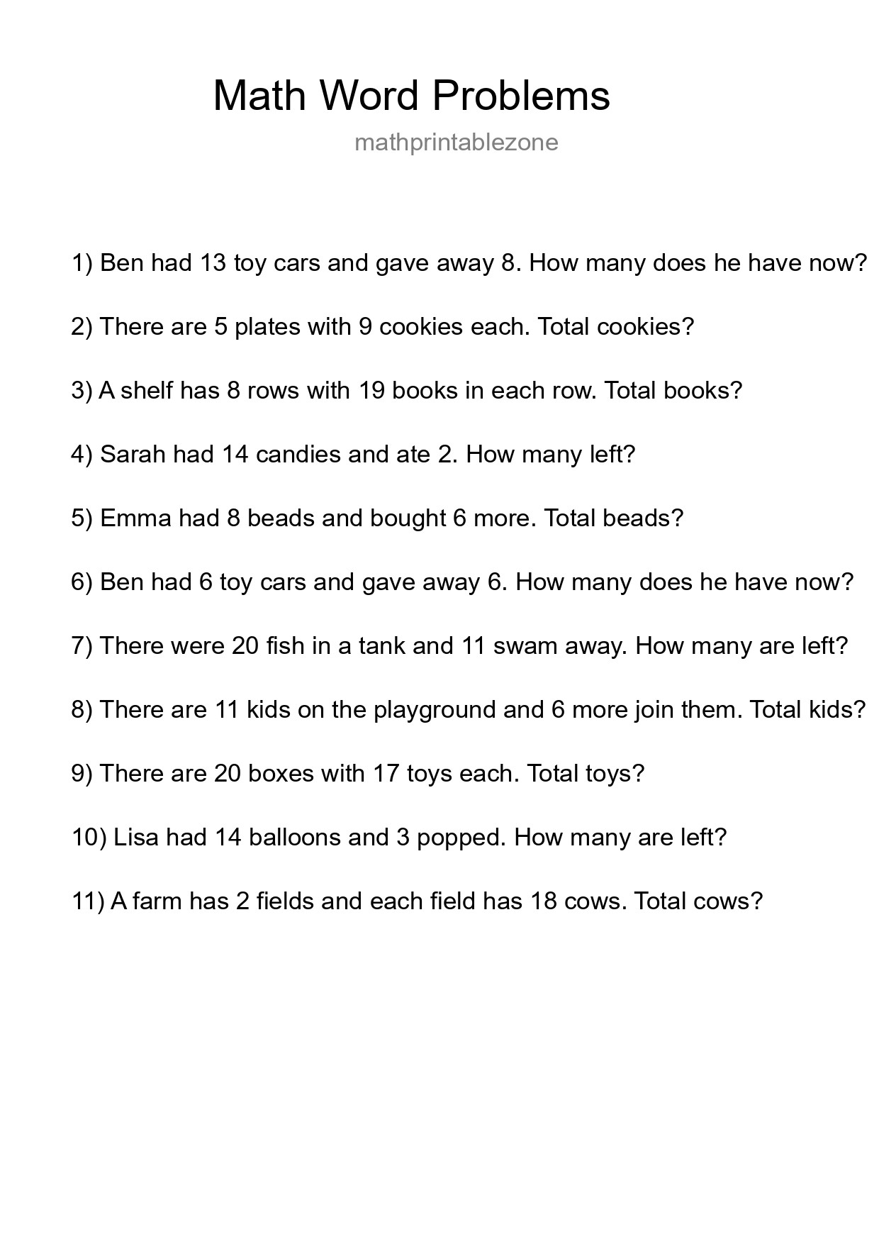 Math Word Problem Worksheet