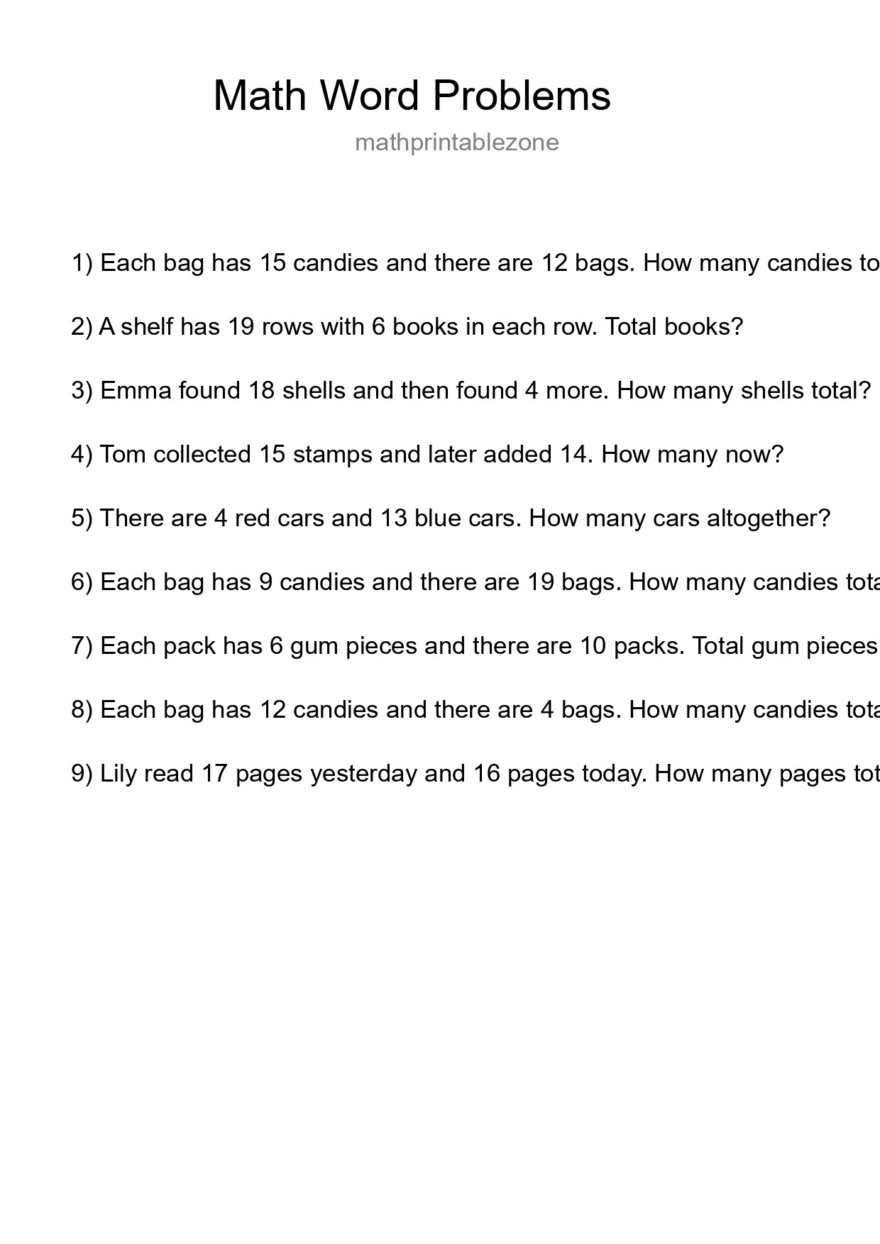 Math Word Problem Worksheet