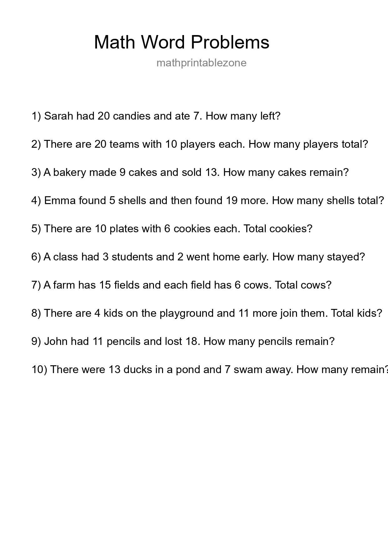 Math Word Problem Worksheet