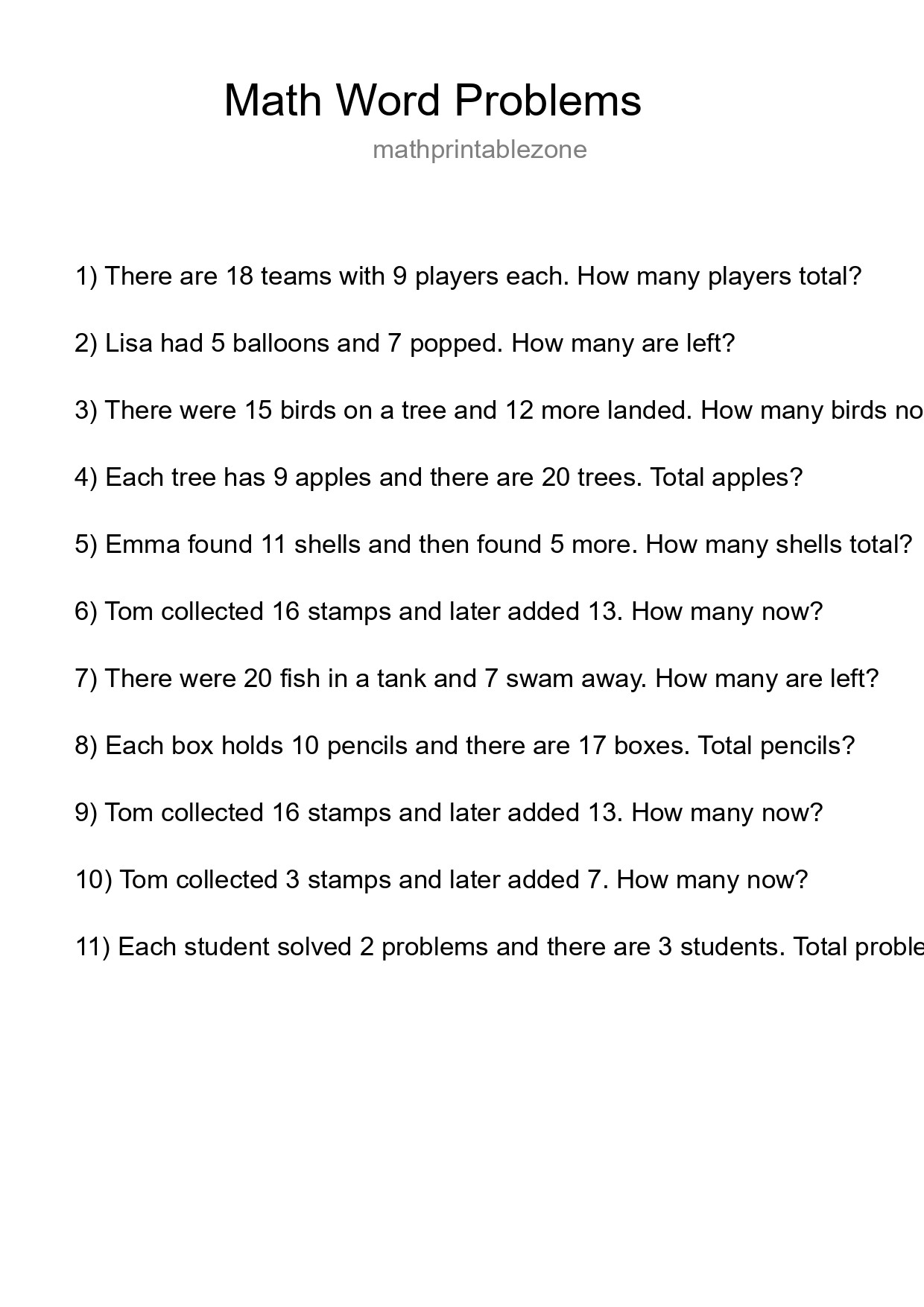 Math Word Problem Worksheet