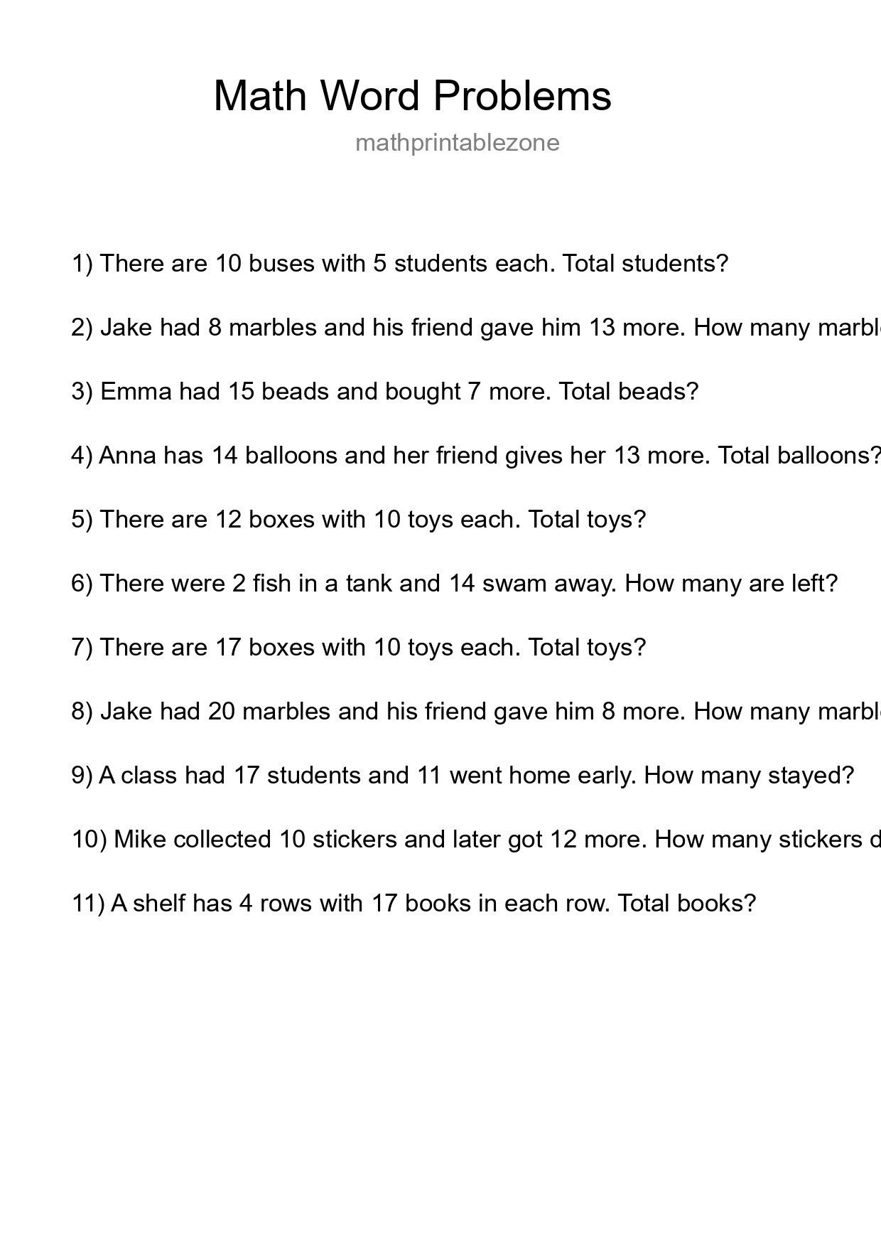 Math Word Problem Worksheet