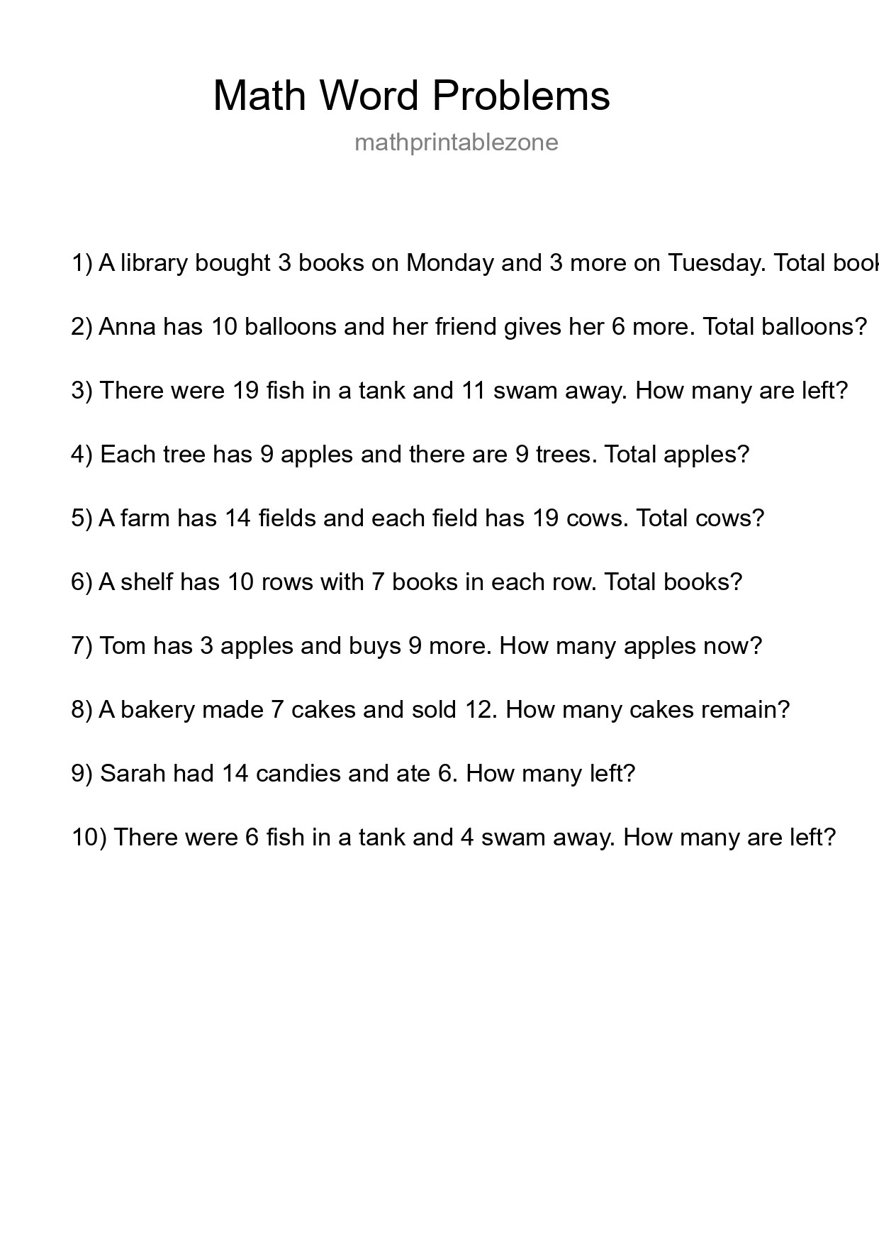Math Word Problem Worksheet