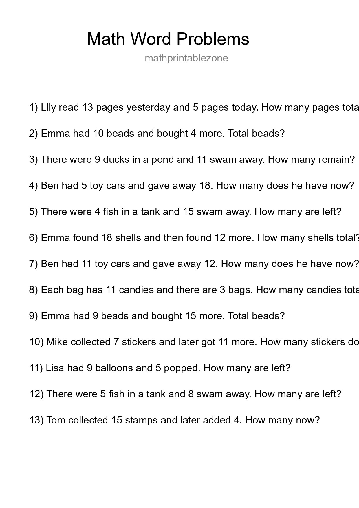 Math Word Problem Worksheet