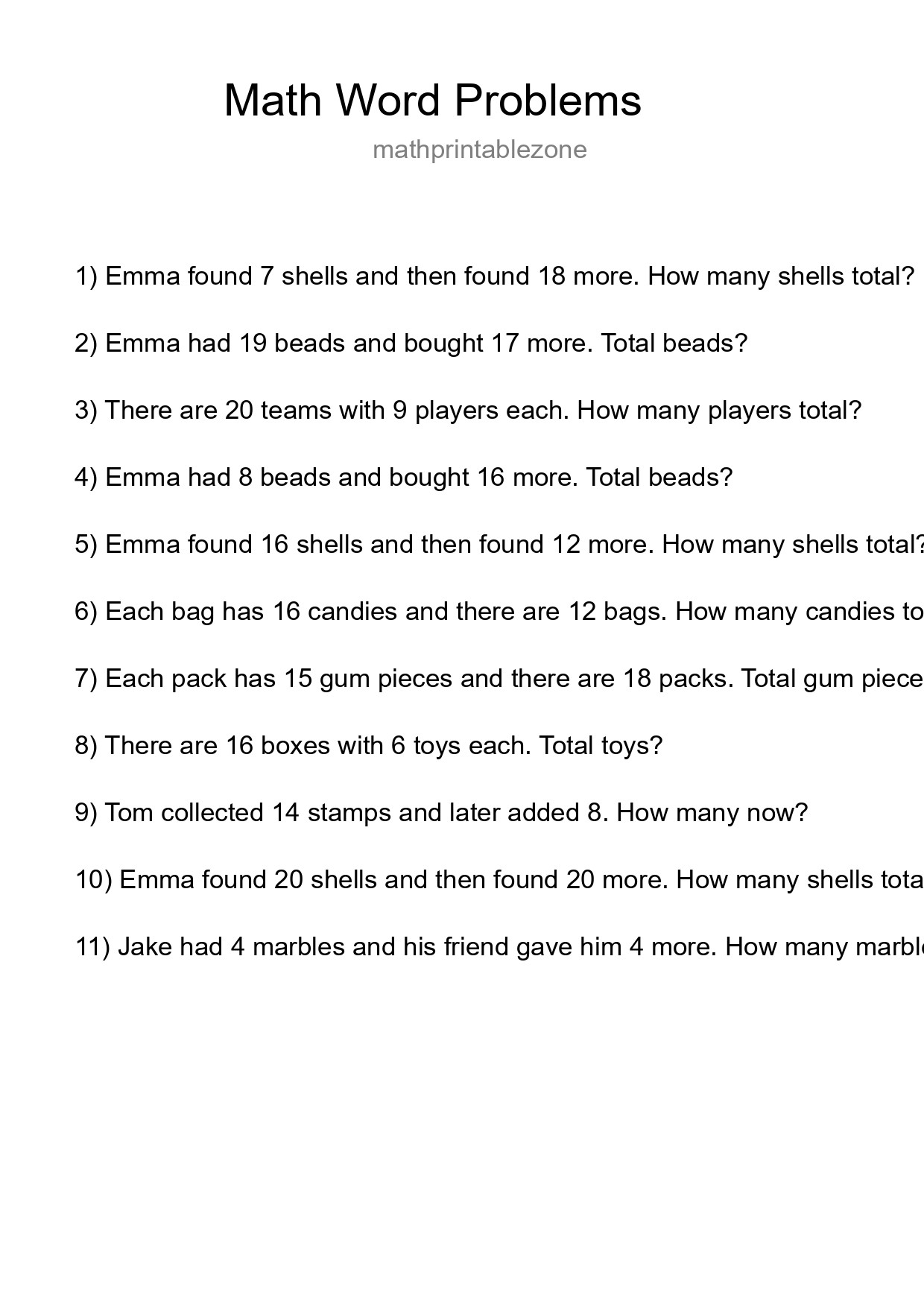 Math Word Problem Worksheet