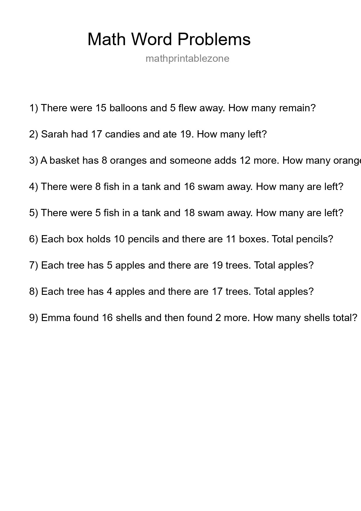 Math Word Problem Worksheet