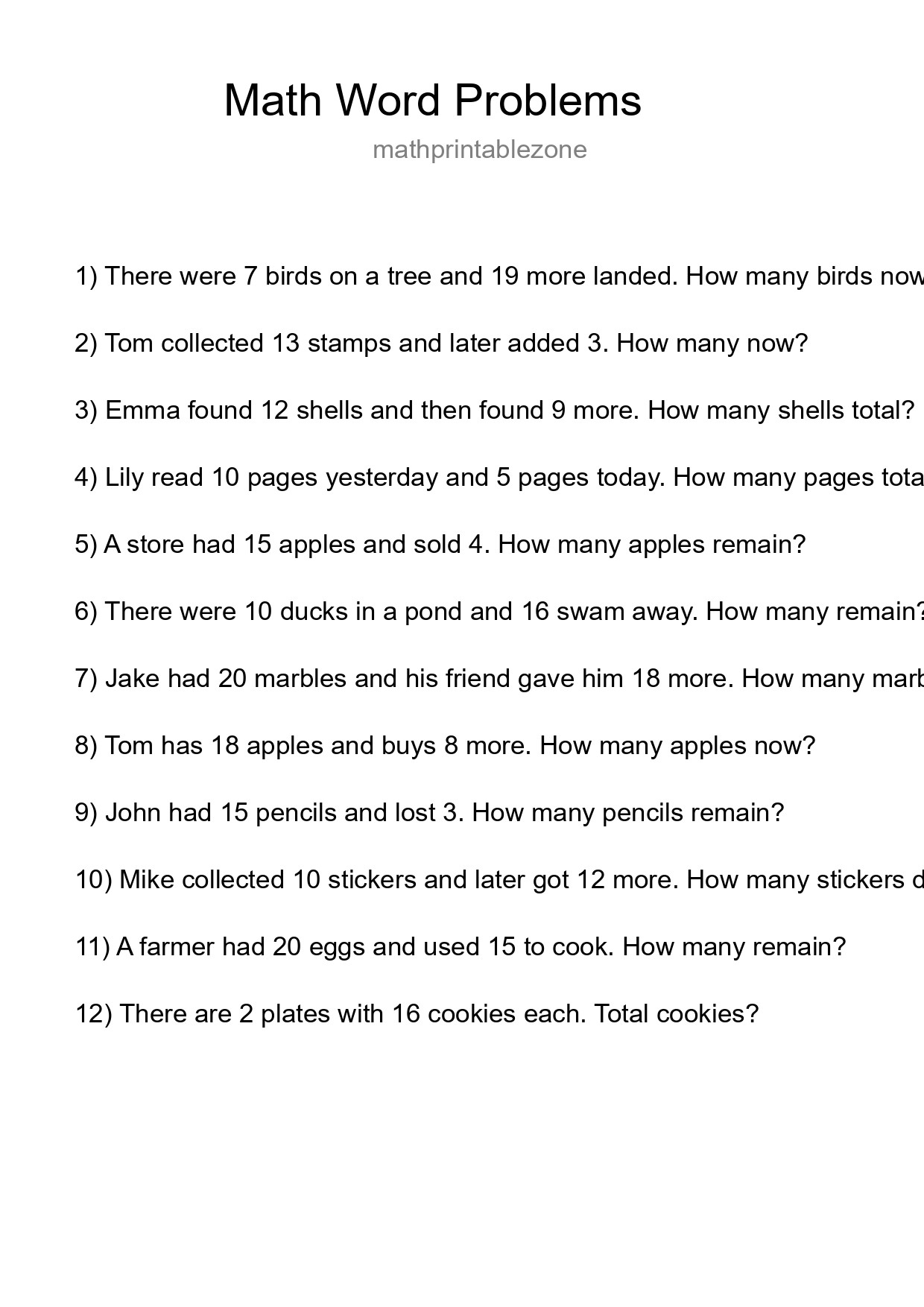 Math Word Problem Worksheet