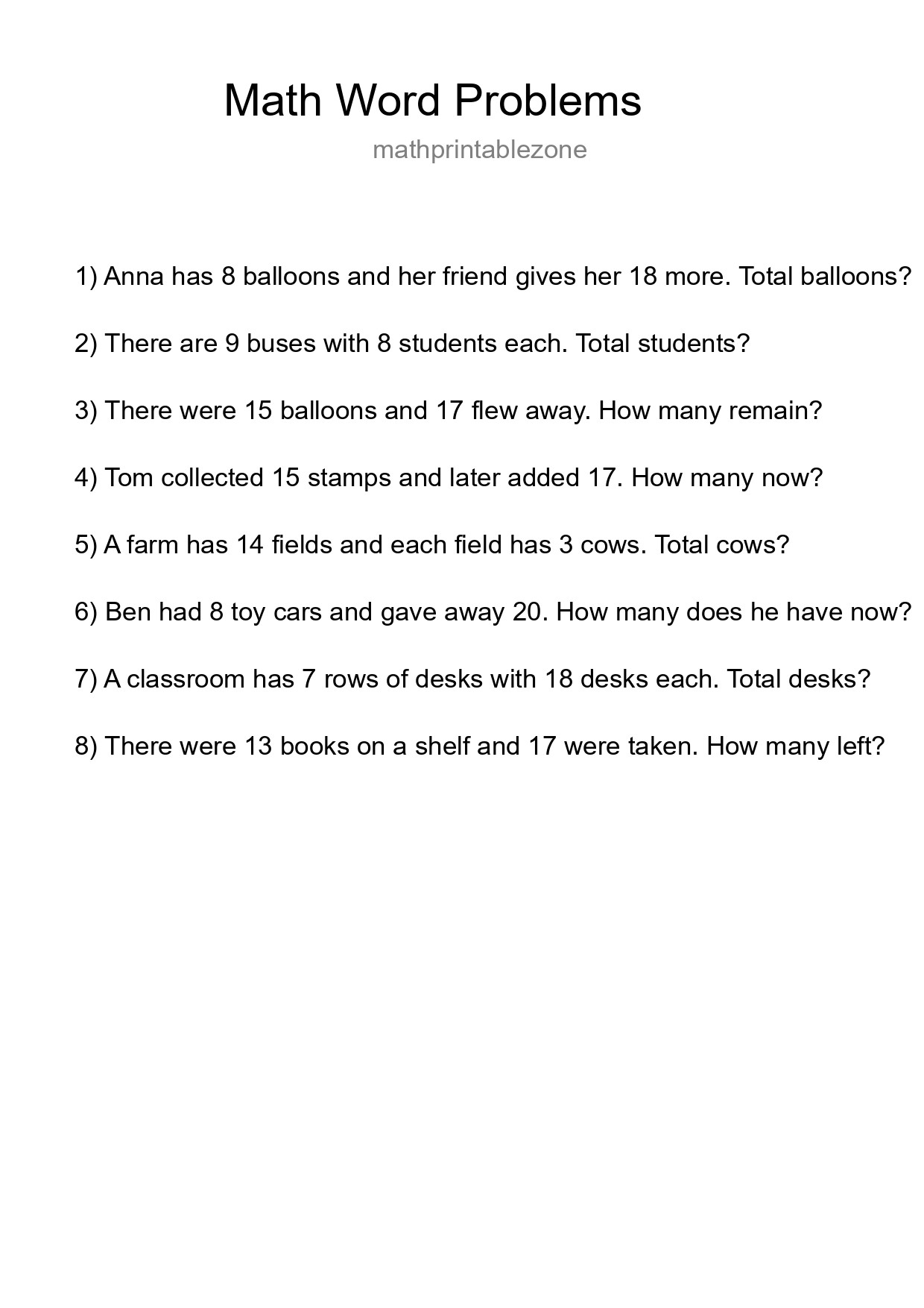 Math Word Problem Worksheet