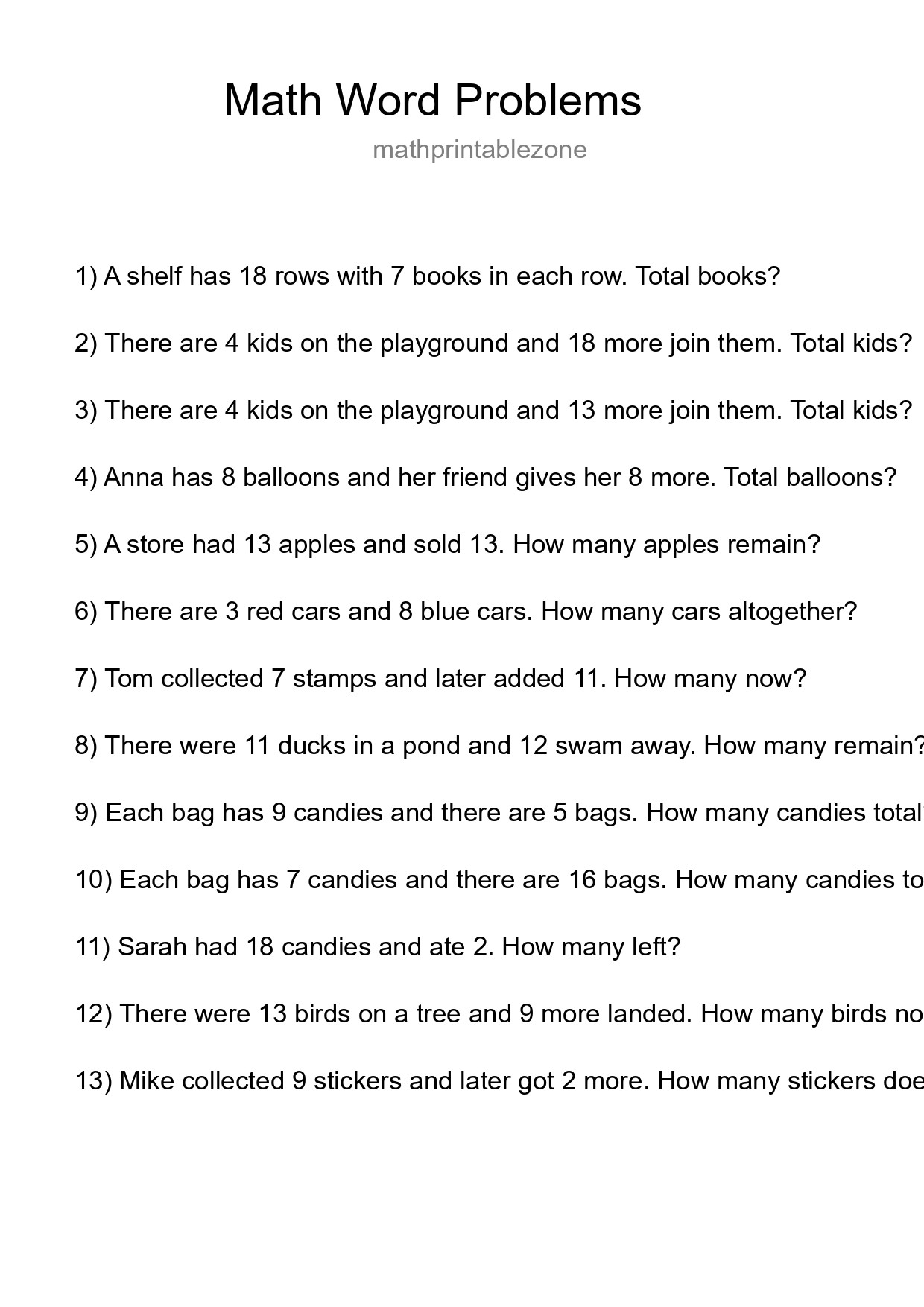 Math Word Problem Worksheet