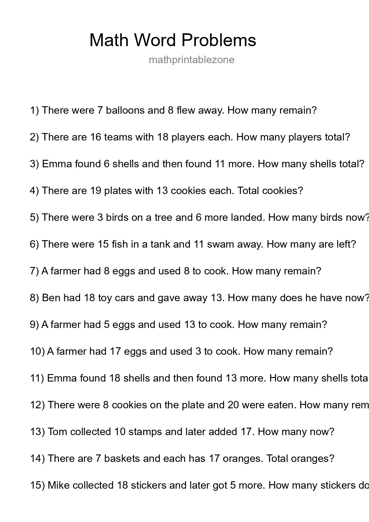 Math Word Problem Worksheet