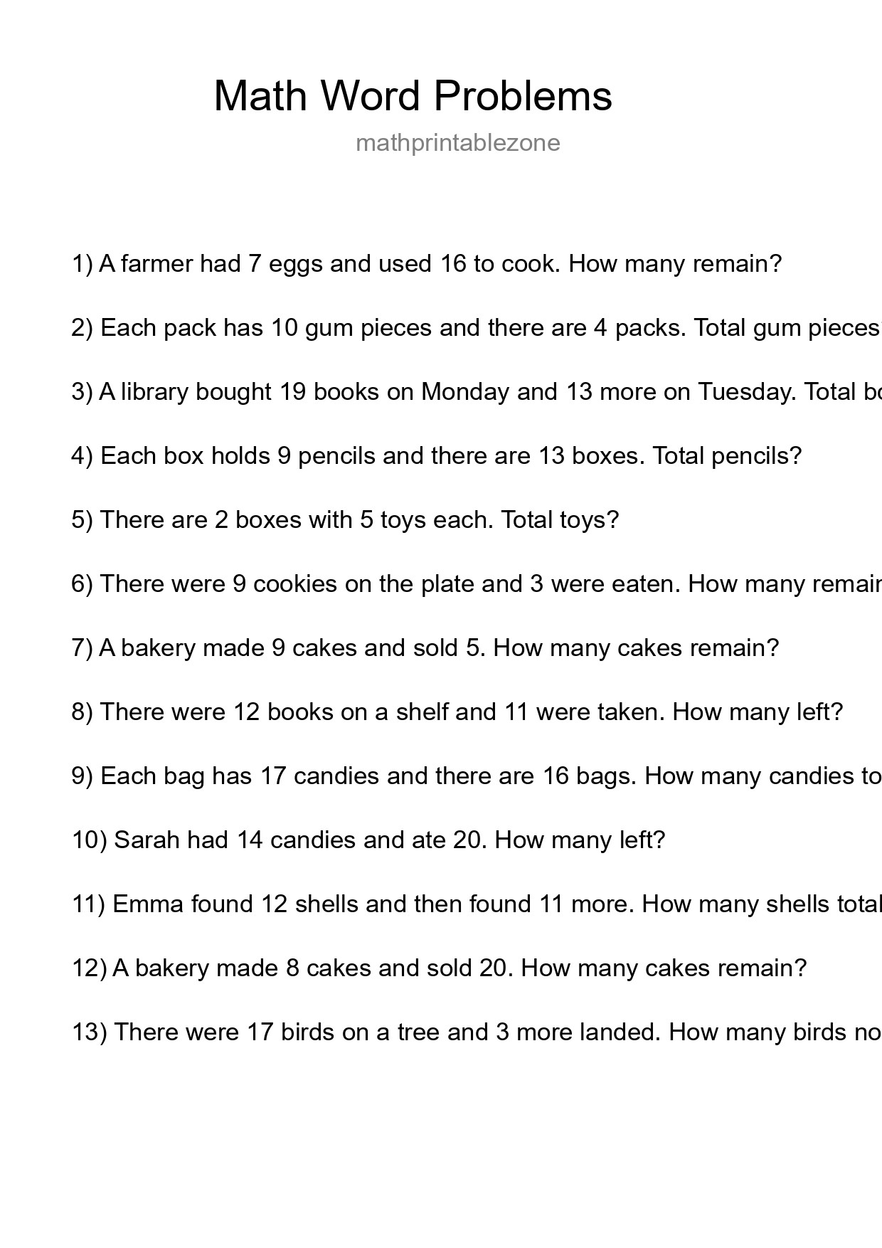 Math Word Problem Worksheet