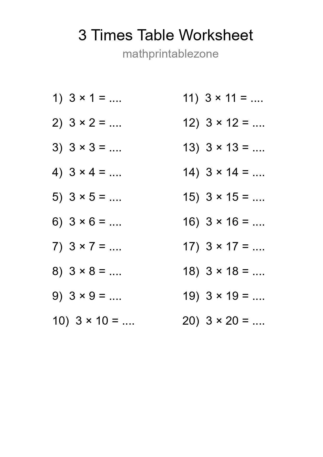 Printable 3 Times Table Worksheet For Grade 2 - Part 174