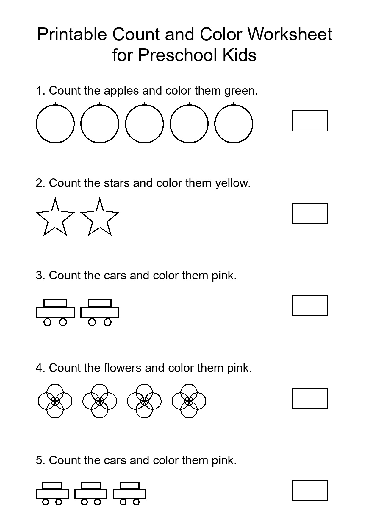 Printable Count and Color Worksheet for Preschool Kids