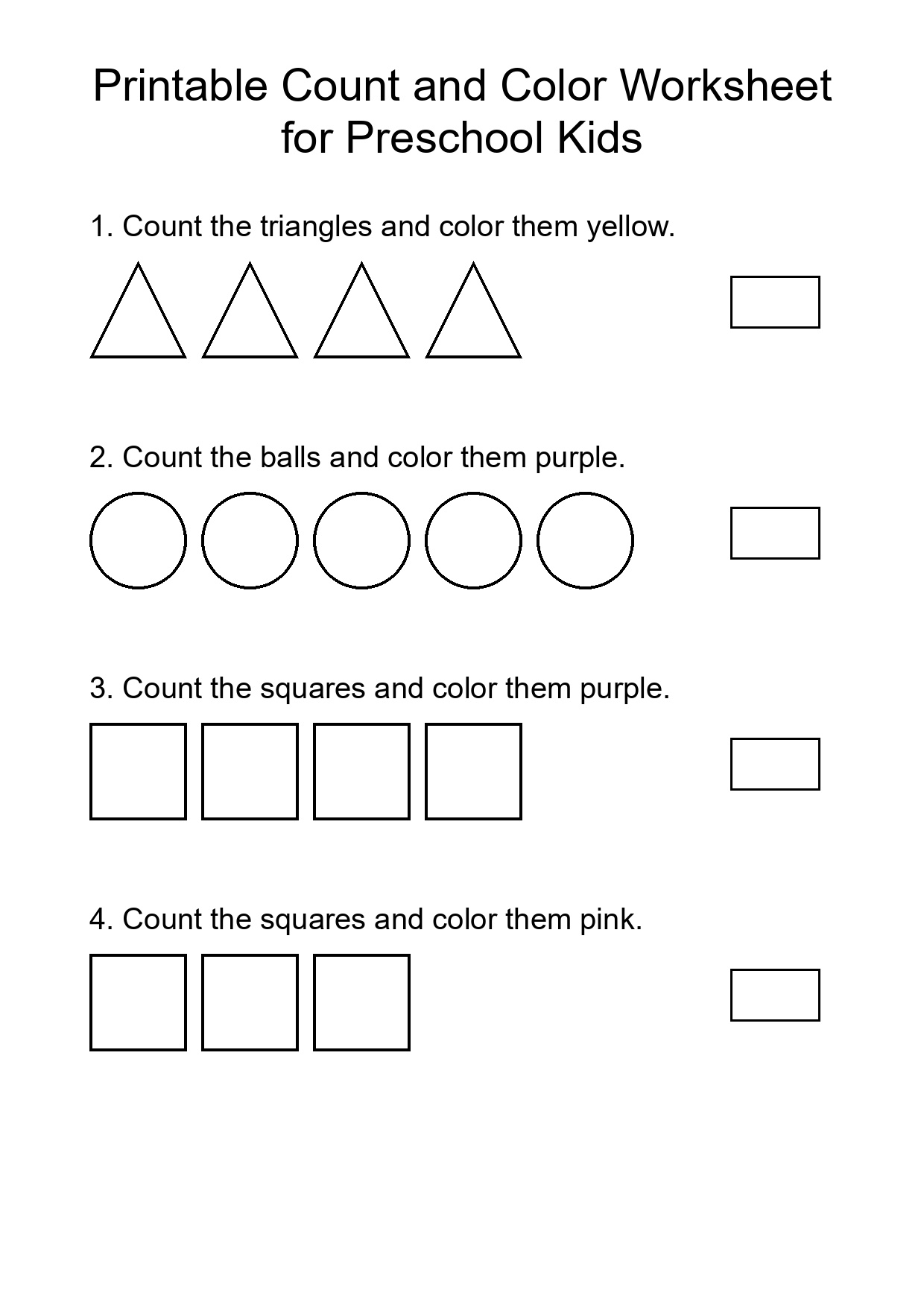 Printable Count and Color Worksheet for Preschool Kids