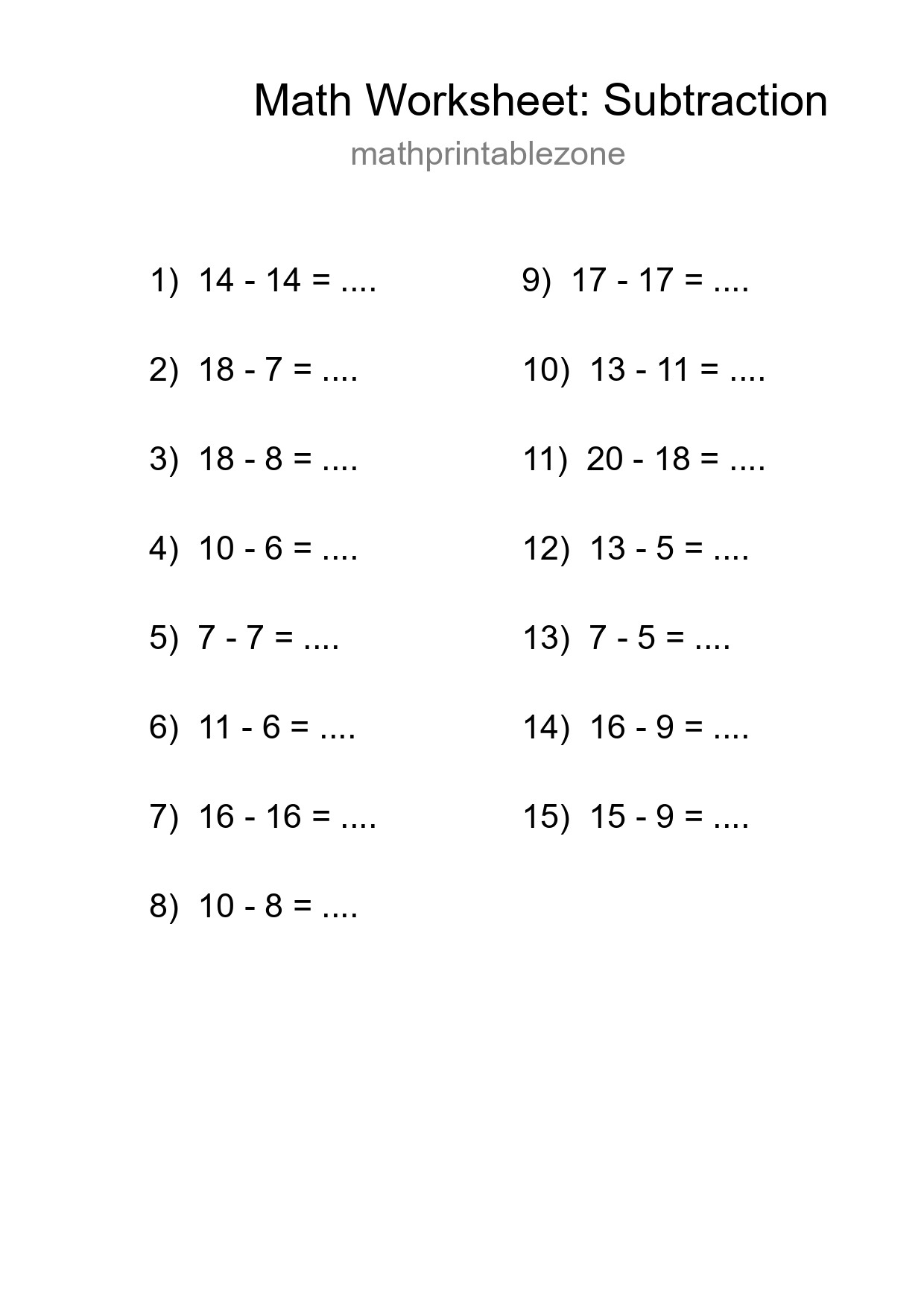Printable Free 15 Subtraction Math Worksheet For Grade 2 - Part 41