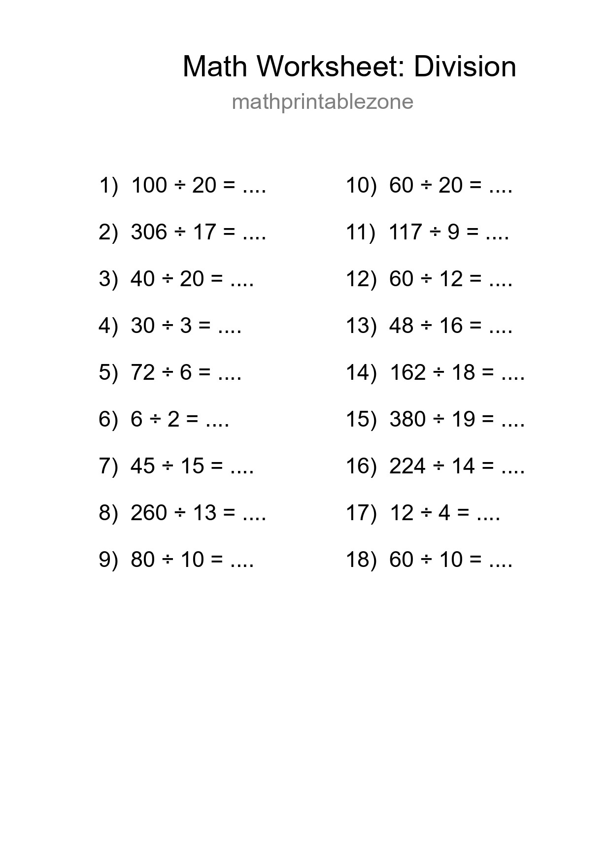 Printable Free 18 Division Math Worksheet For Grade 2 - Part 158