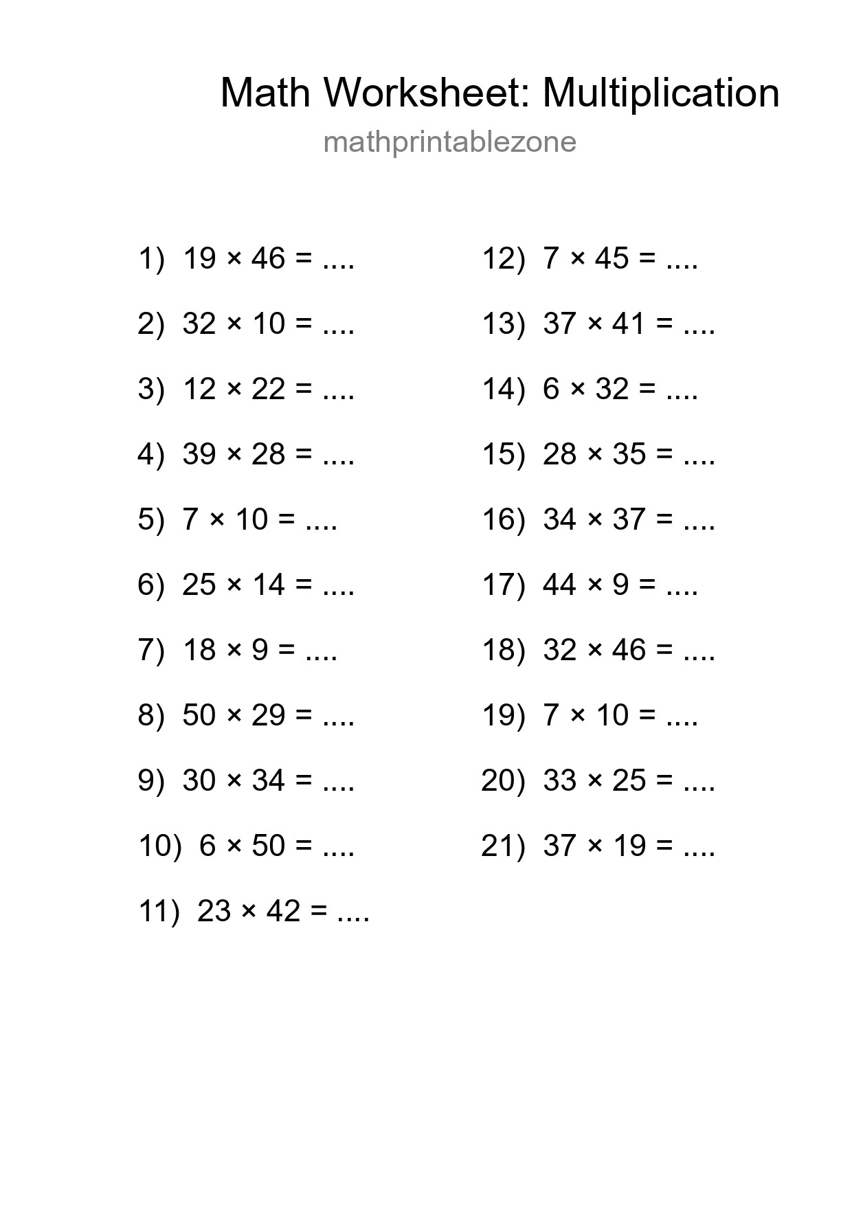 Printable Free 21 Multiplication Math Worksheet For Grade 2 - Part 62