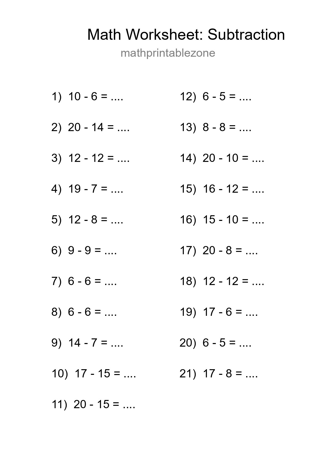 Printable Free 21 Subtraction Math Worksheet For Grade 2 - Part 118