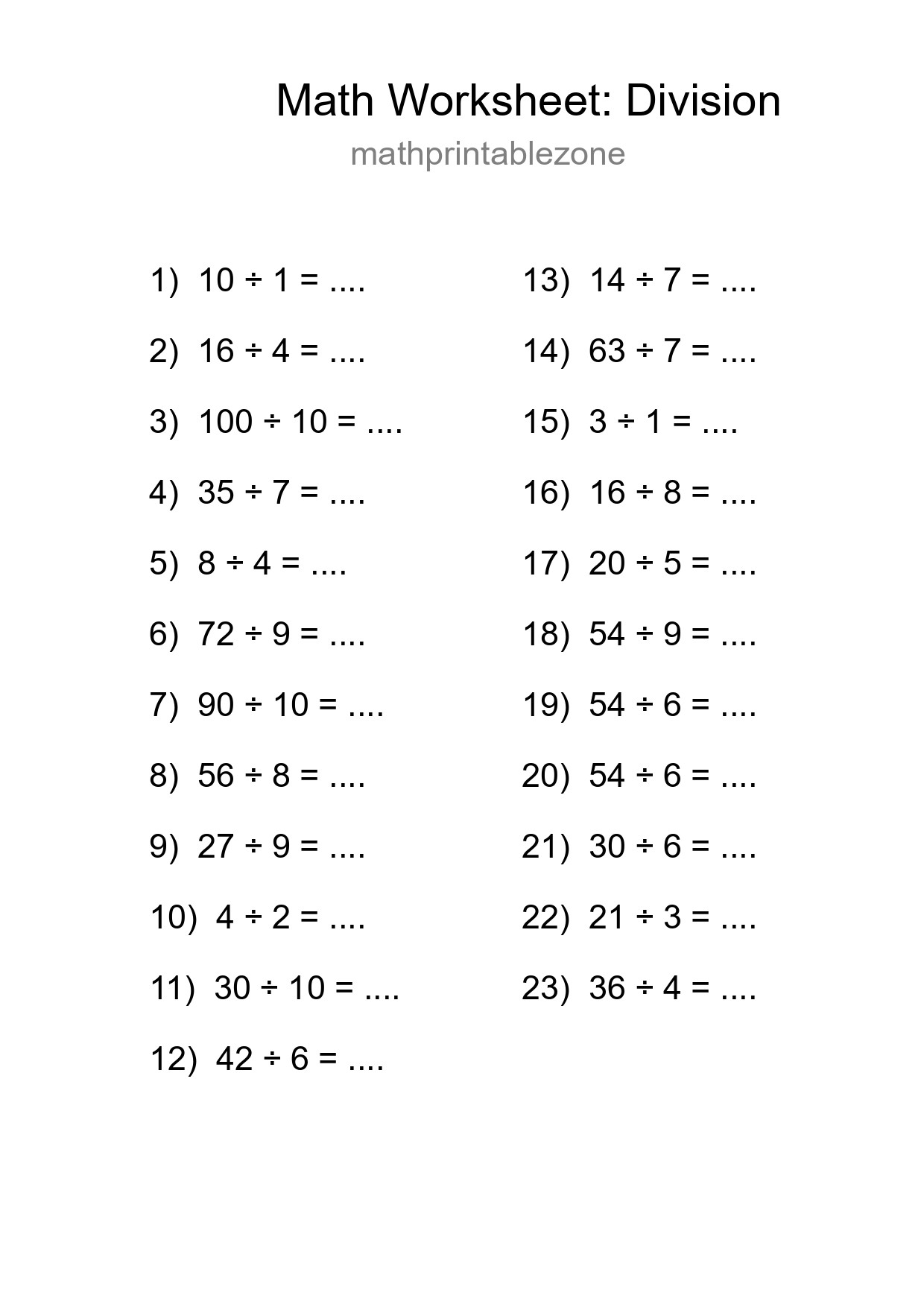 Printable Free 23 Division Math Worksheet For Grade 1 - Part 15