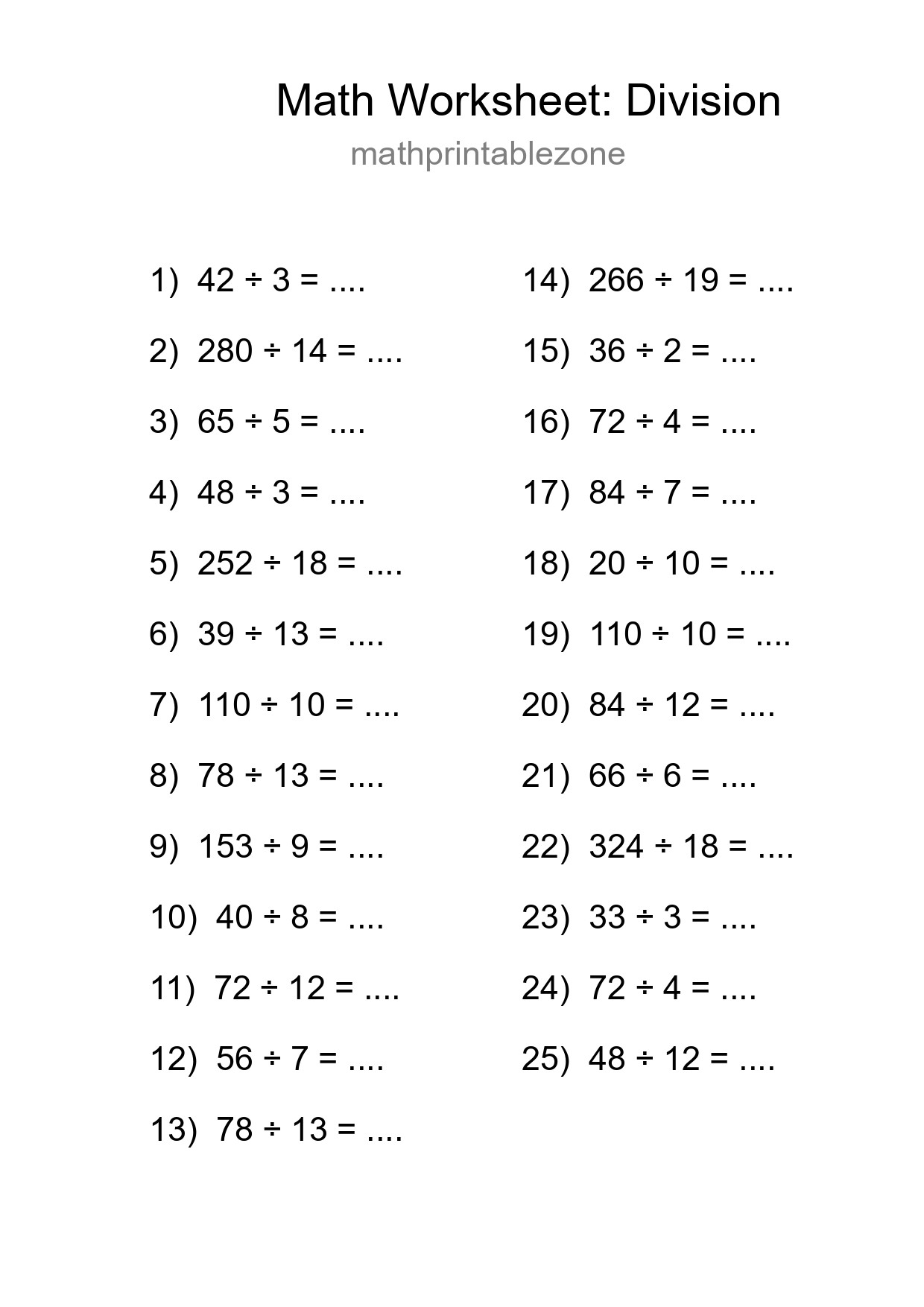Printable Free 25 Division Math Worksheet For Grade 2 - Part 191