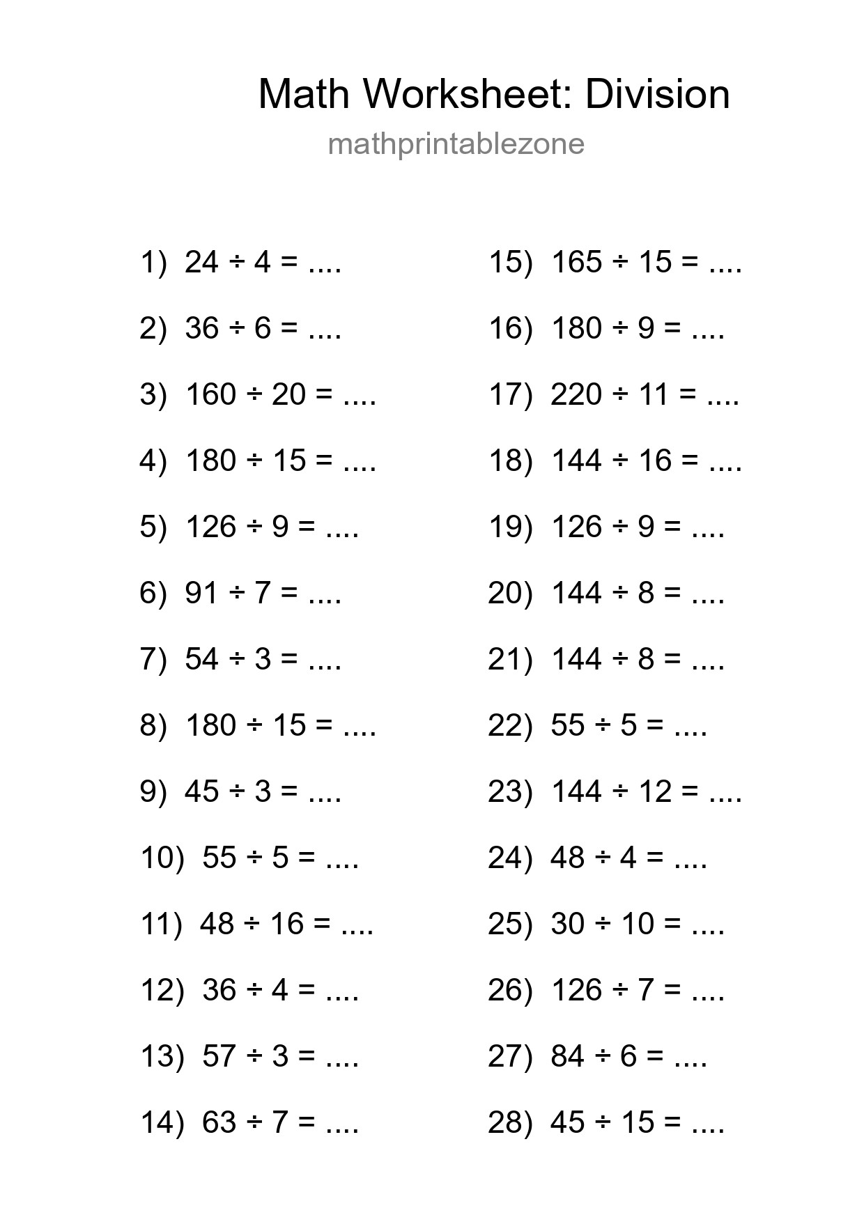 Printable Free 28 Division Math Worksheet For Grade 2 - Part 290